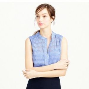 🌟 J. Crew Geo Clip Dot Popover Blouse, Blue, 0